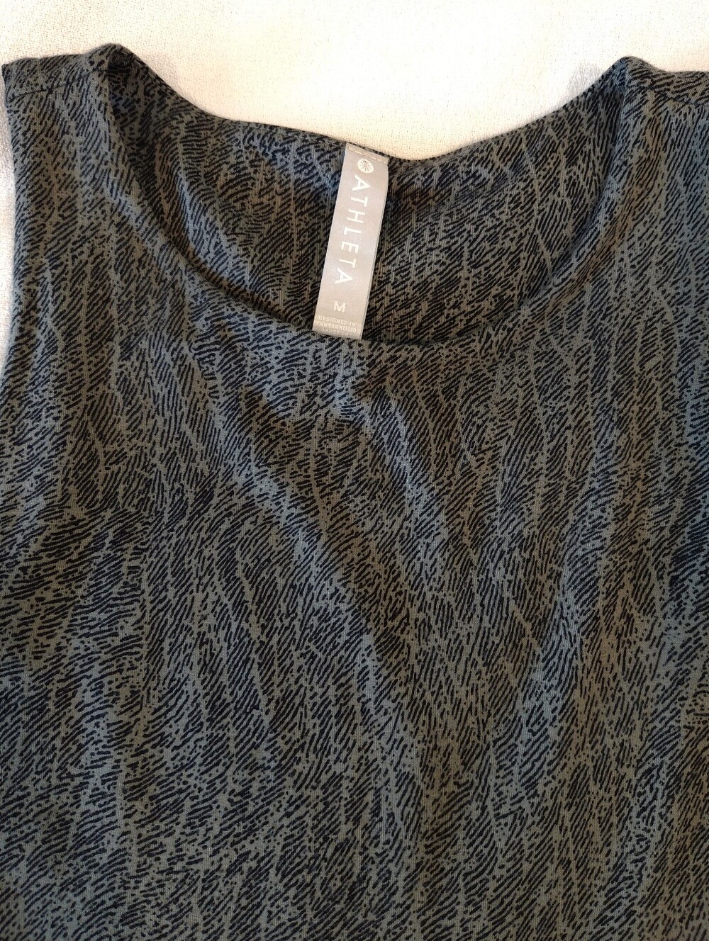 Athleta Santorini Thera Printed Dress Modal Blend Size Medium Olive Green/Black - Picture 2 of 4